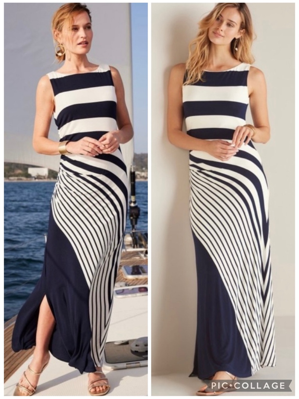 Soft Surroundings Vela Infinity Navy Blue White Striped Ruched Maxi Dress 3X
